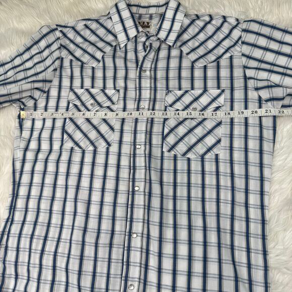 Ely Cattleman Men's Plaid Pearl Snap Western Shirts Size M Blue White - Picture 13 of 16